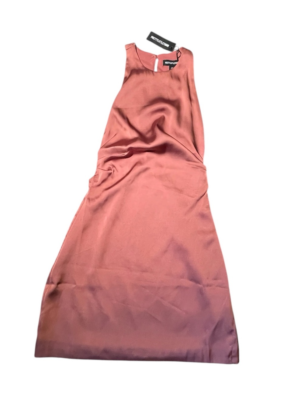 NWT Pretty Little Thing Satin Rose Pink Mini Dress Halter Neck Size 0 Or XS